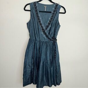 Free People Blue Check Sleeveless Wrap Silk Sundress Size 4